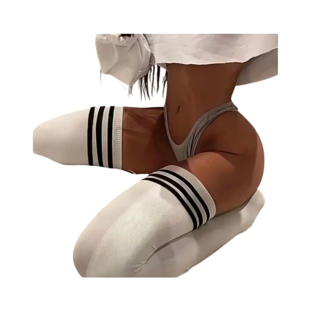 White with Black Stripes True Thigh High Socks ONE SIZE Emo Preppy NEW